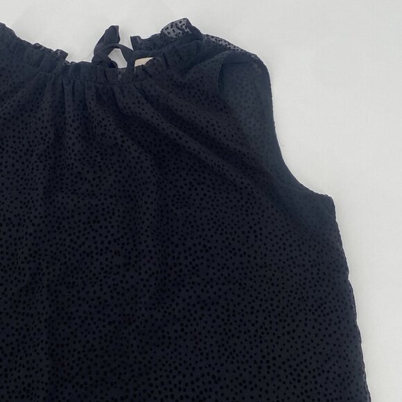 LOFT Black Chiffon Textured Polka Dot Blouse bow Tie Closure , Size M - Picture 5 of 11